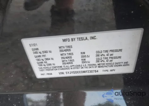 2021 Tesla Model Y from USA, damaged, VIN 5YJYGDEE0MF230784